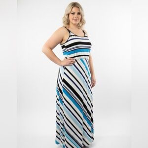 White House Black Market Blue and Black Striped Maxi Dress